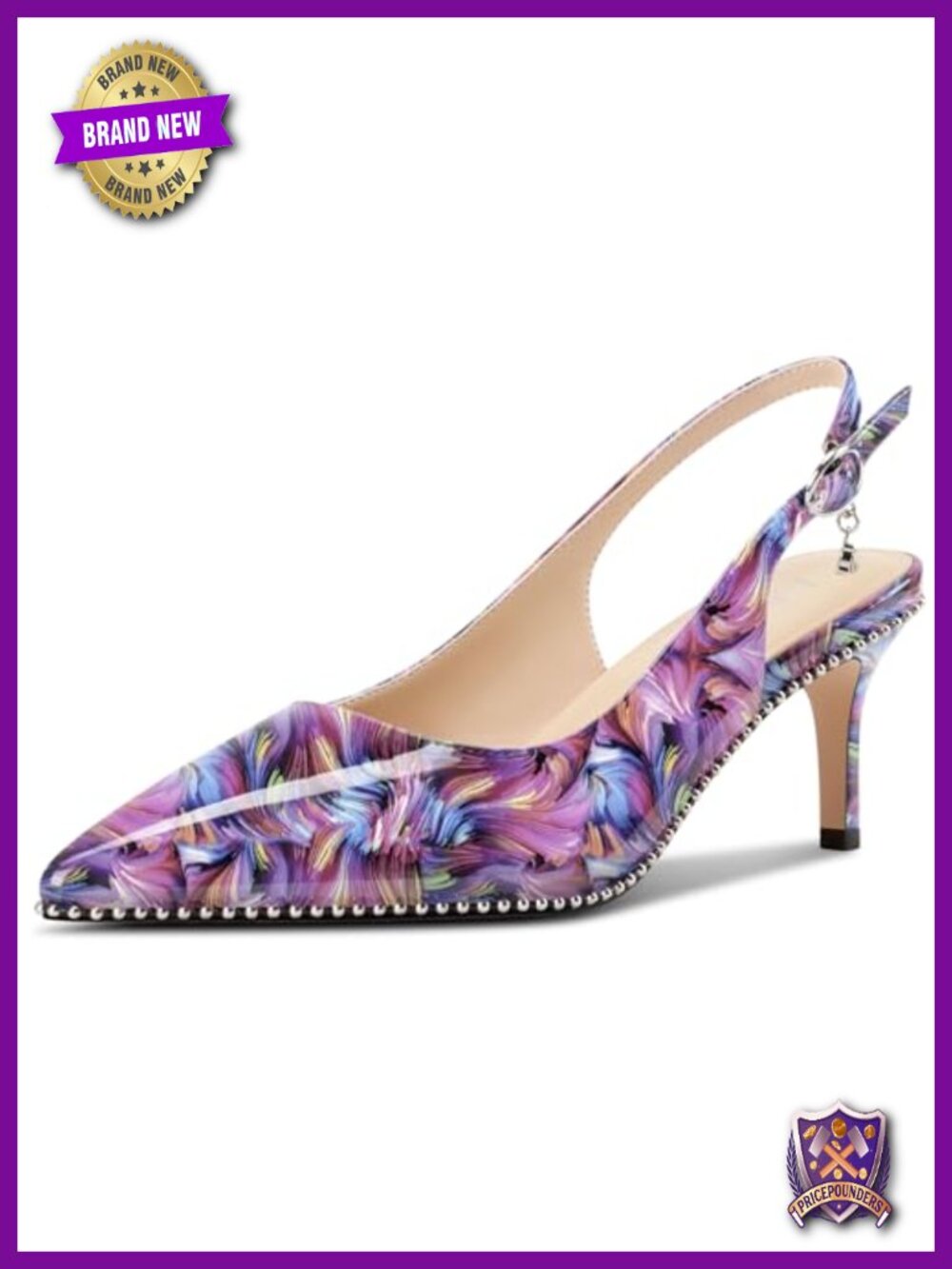 Patent Leather Pointed Toe Kitten Heel Slingback Sandals